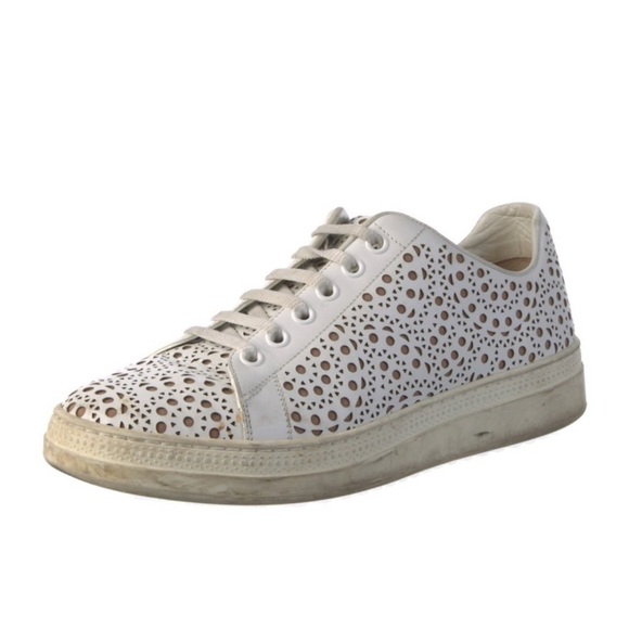 ALAÏA White Laser-Cut Leather Sneakers | IT 37 (US 7) 
Women's White Sneakers - Picture 2 of 5